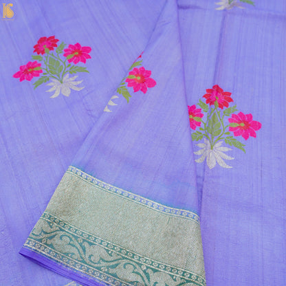 Purple Pure Tussar Georgette Silk Handwoven Kadwa Banarasi Saree - Khinkhwab