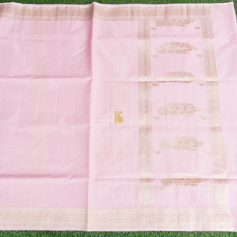 Classic Rose Pink Pure Cotton Handloom Banarasi Saree - Khinkhwab