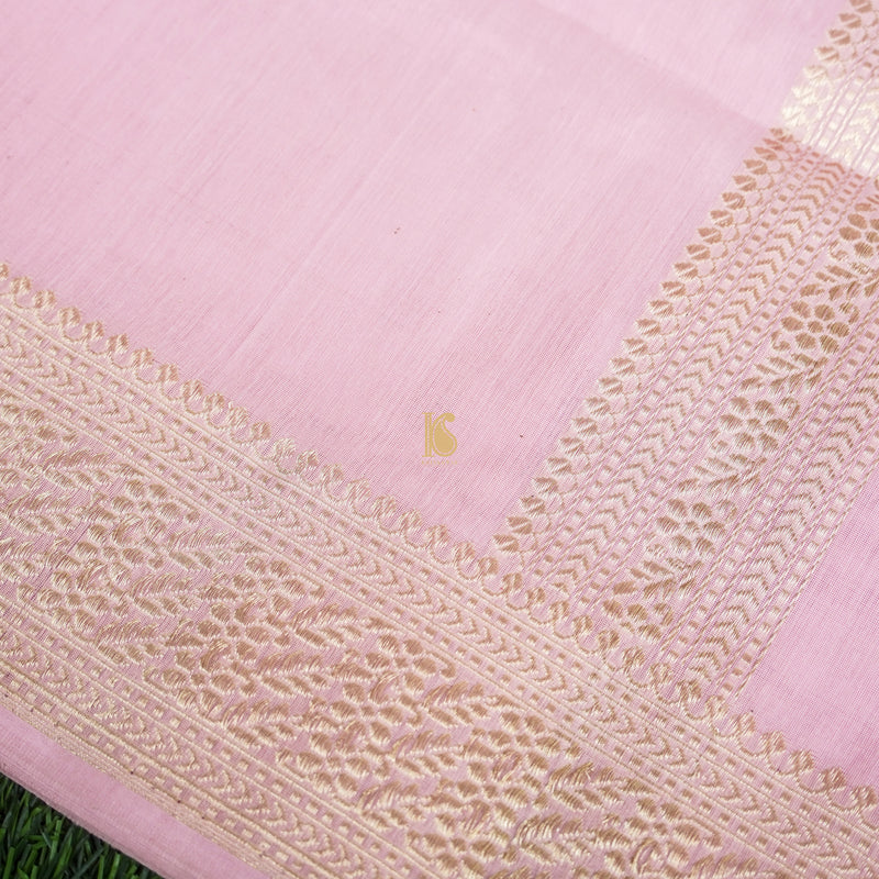 Classic Rose Pink Pure Cotton Handloom Banarasi Saree - Khinkhwab