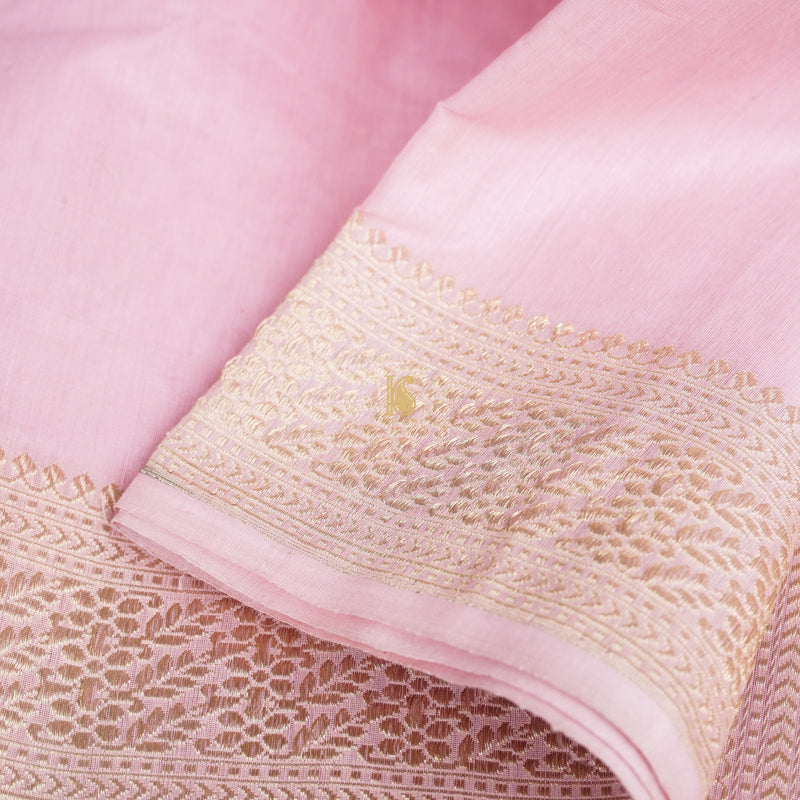 Classic Rose Pink Pure Cotton Handloom Banarasi Saree - Khinkhwab