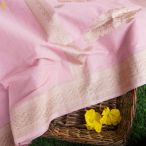 Classic Rose Pink Pure Cotton Handloom Banarasi Saree - Khinkhwab
