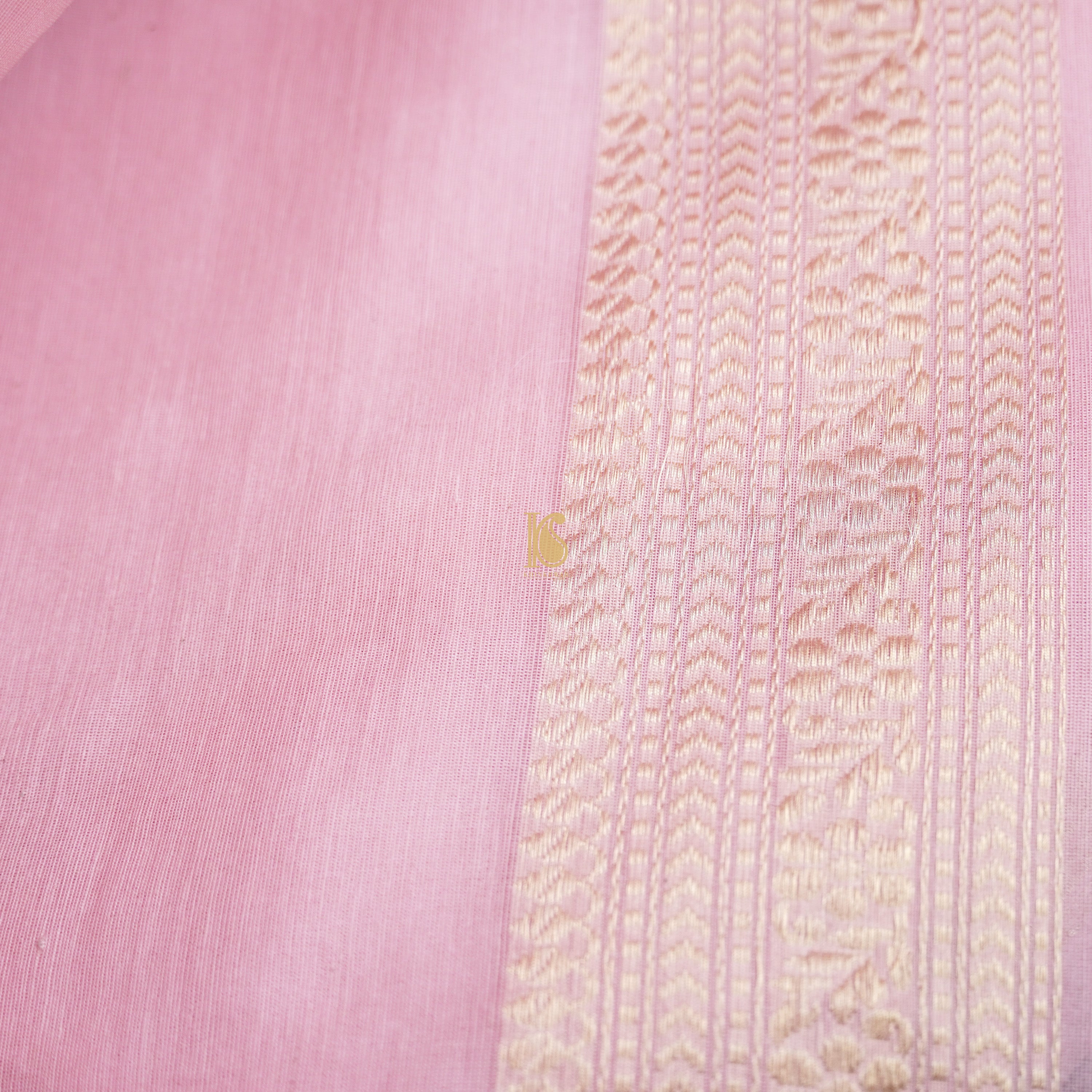 Classic Rose Pink Pure Cotton Handloom Banarasi Saree - Khinkhwab
