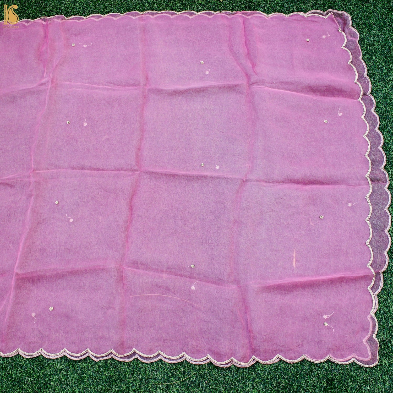 Tea Rose Pink Pure Organza Silk Dupatta with Embroidery - Khinkhwab