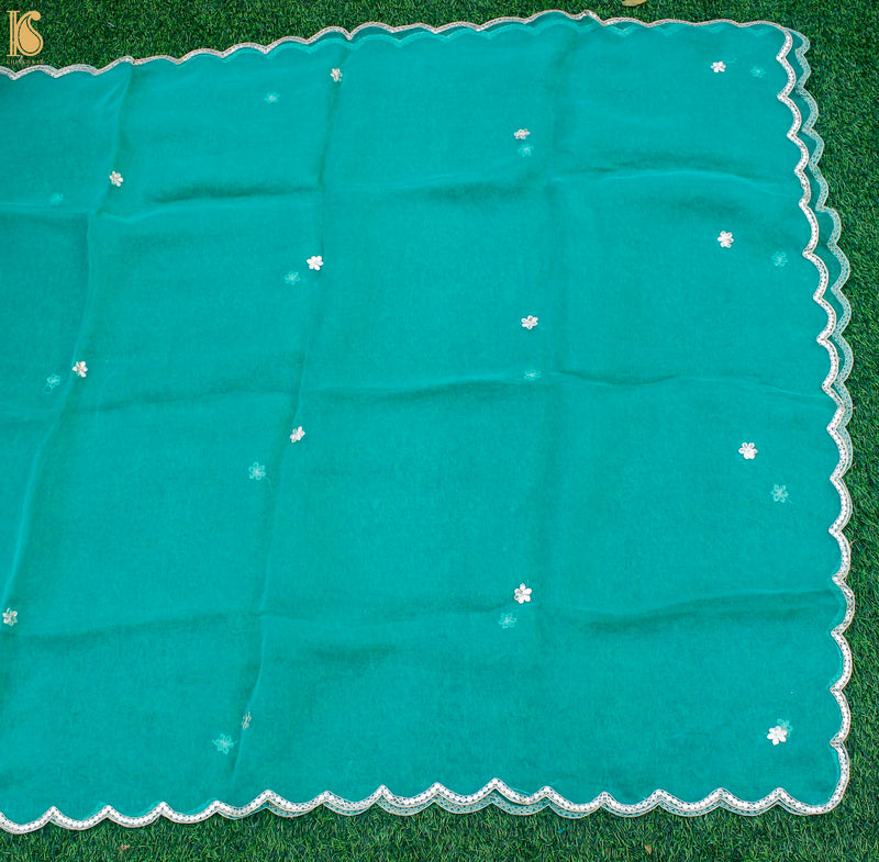 Persian Green Pure Organza Silk Dupatta with Embroidery - Khinkhwab