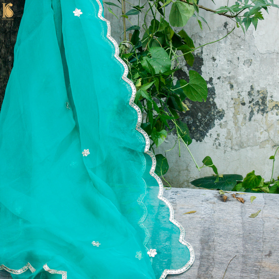 Persian Green Pure Organza Silk Dupatta with Embroidery - Khinkhwab