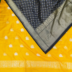 Yellow & Black Handwoven Katan Silk Banarasi Suit Set - Khinkhwab