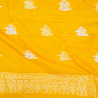 Yellow &amp; Black Handwoven Katan Silk Banarasi Suit Set - Khinkhwab