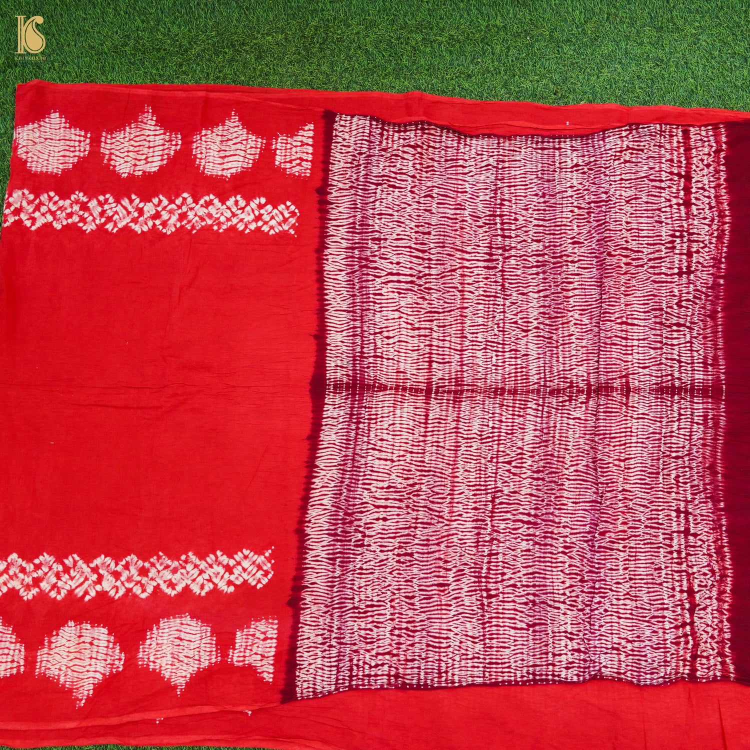 Red Pure Mul Cotton Shibori Saree - Khinkhwab