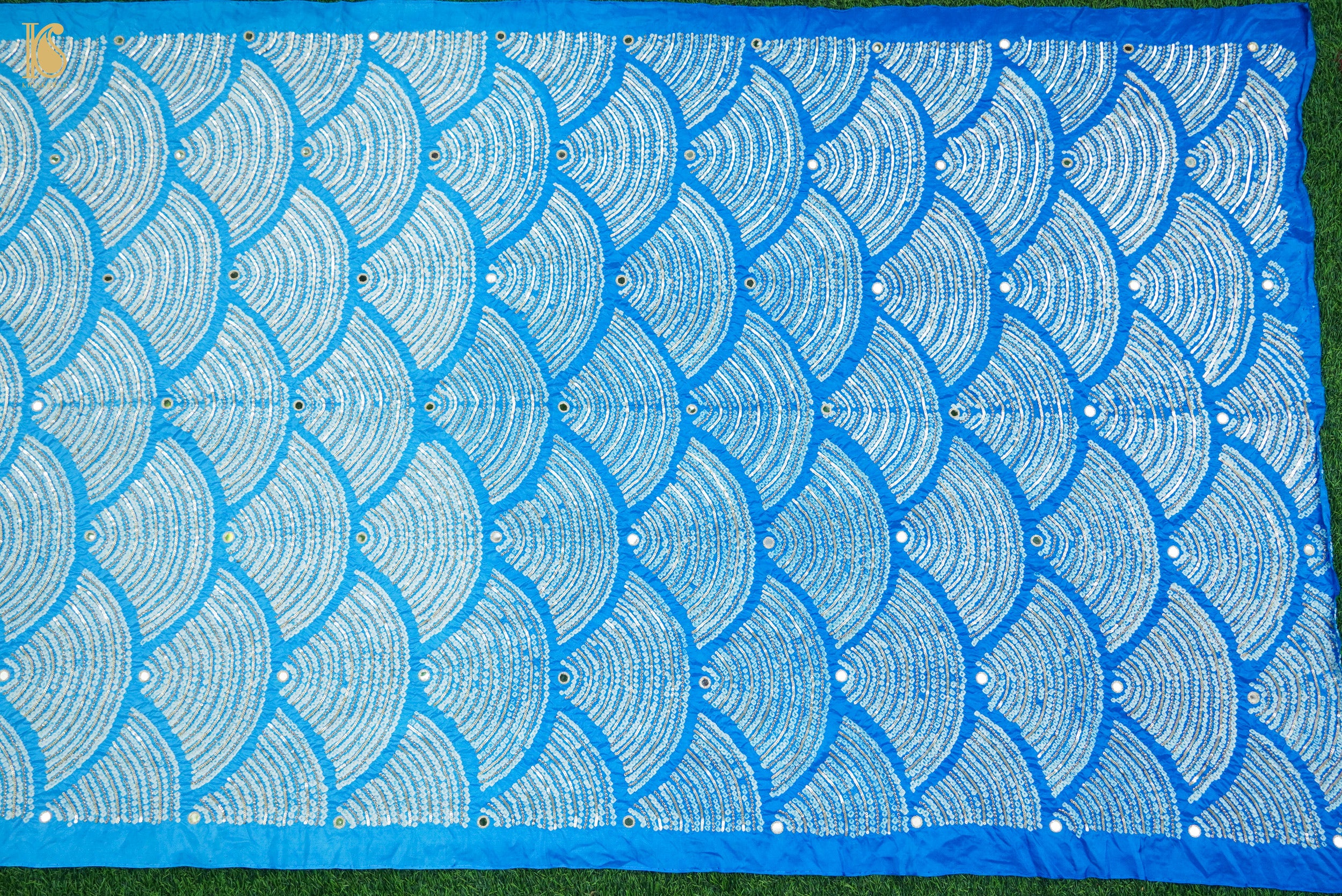 Navy Blue Pure Gajji Handloom Bandhani Fabric with Sequence Work - Khinkhwab