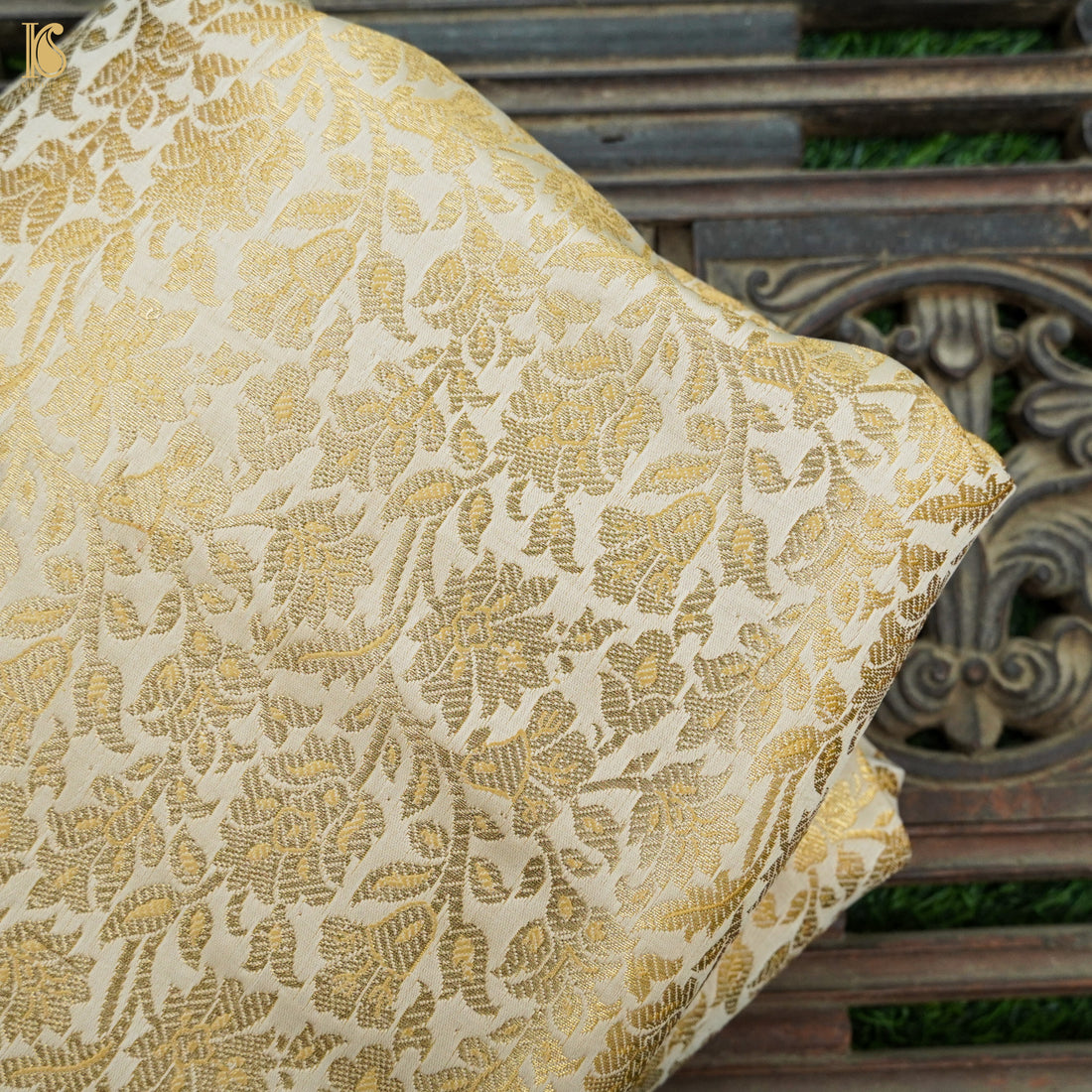 Beige Banarasi Semi Silk Fabric - Khinkhwab