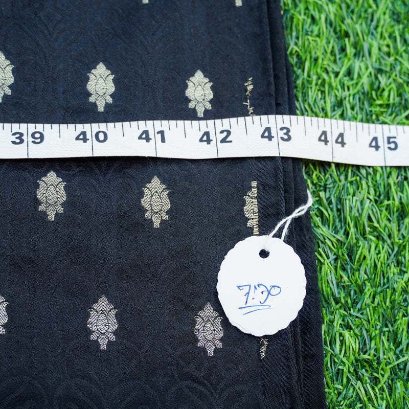 Black Pure Banarasi Silk Handwoven Tanchui Kurta Fabric - Khinkhwab