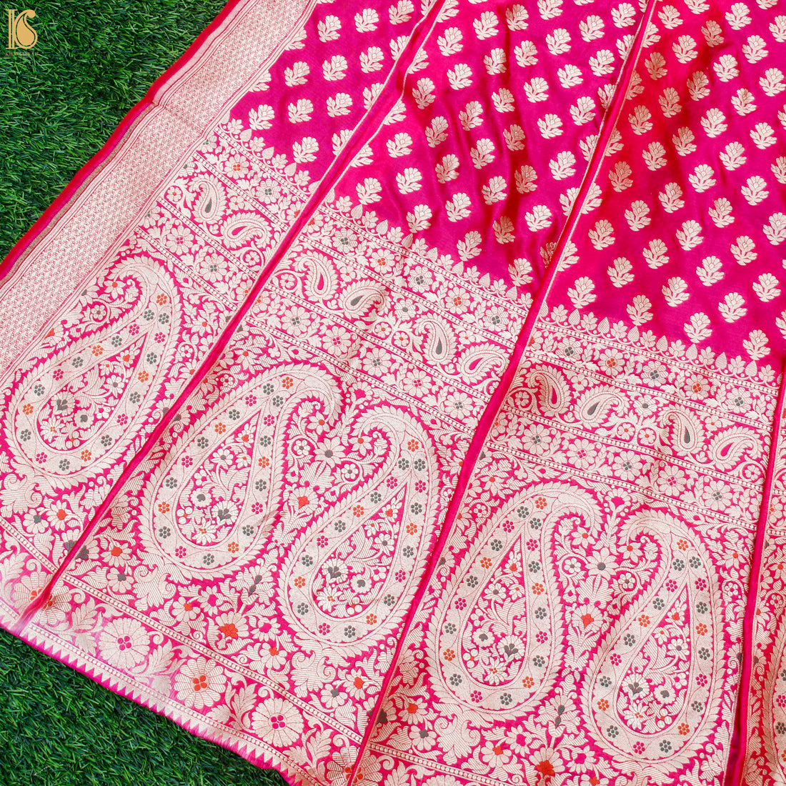 Ruby Pink Katan Silk Handloom Banarasi Kalidar Lehenga Set - Khinkhwab