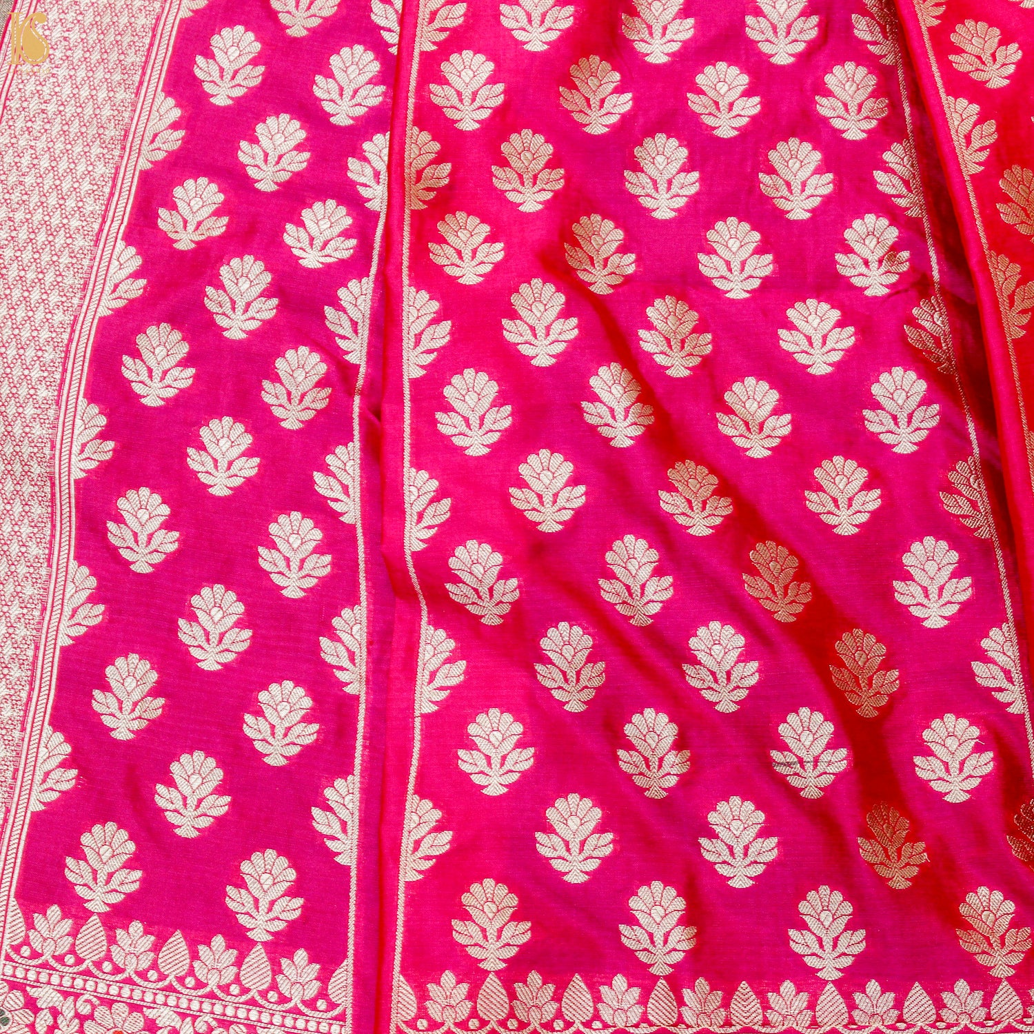 Ruby Pink Katan Silk Handloom Banarasi Kalidar Lehenga Set - Khinkhwab