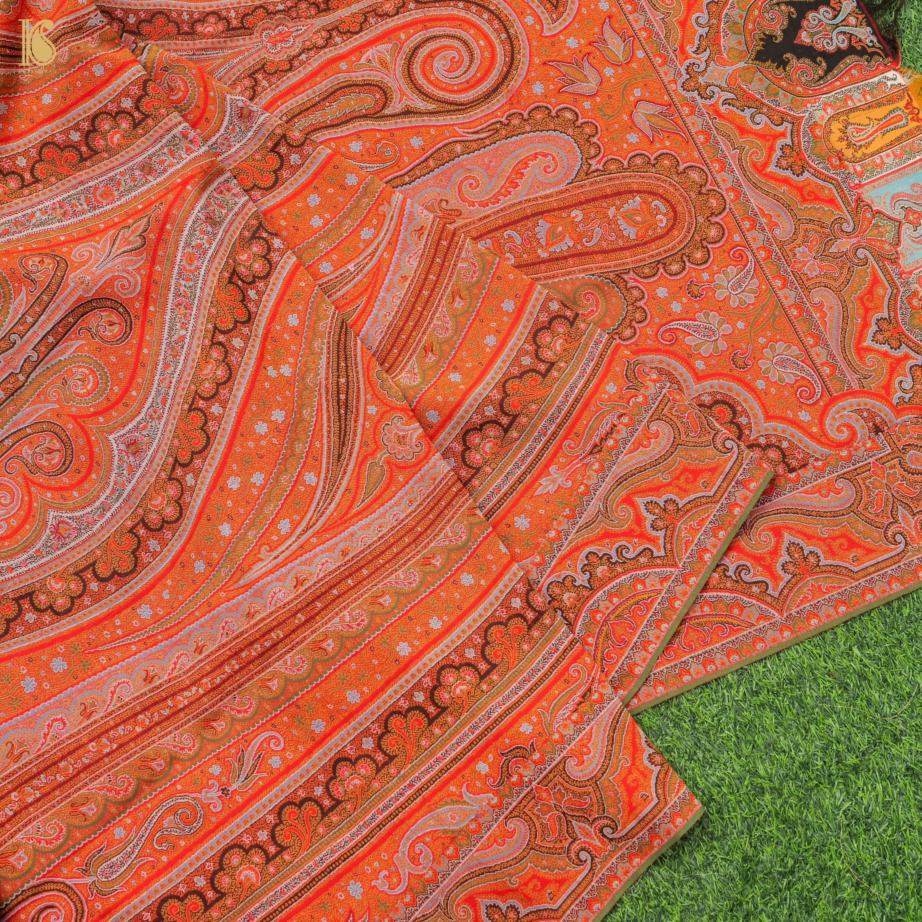 Red Pure Pashmina Handwoven Antique Kani Embriodery Kashmiri Shawl - Khinkhwab