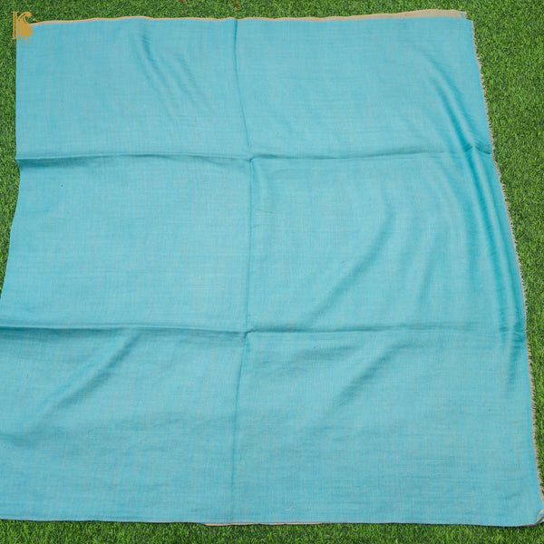 Viking Blue Tissue Semi Pashmina Handwoven Kashmiri Stole - Khinkhwab