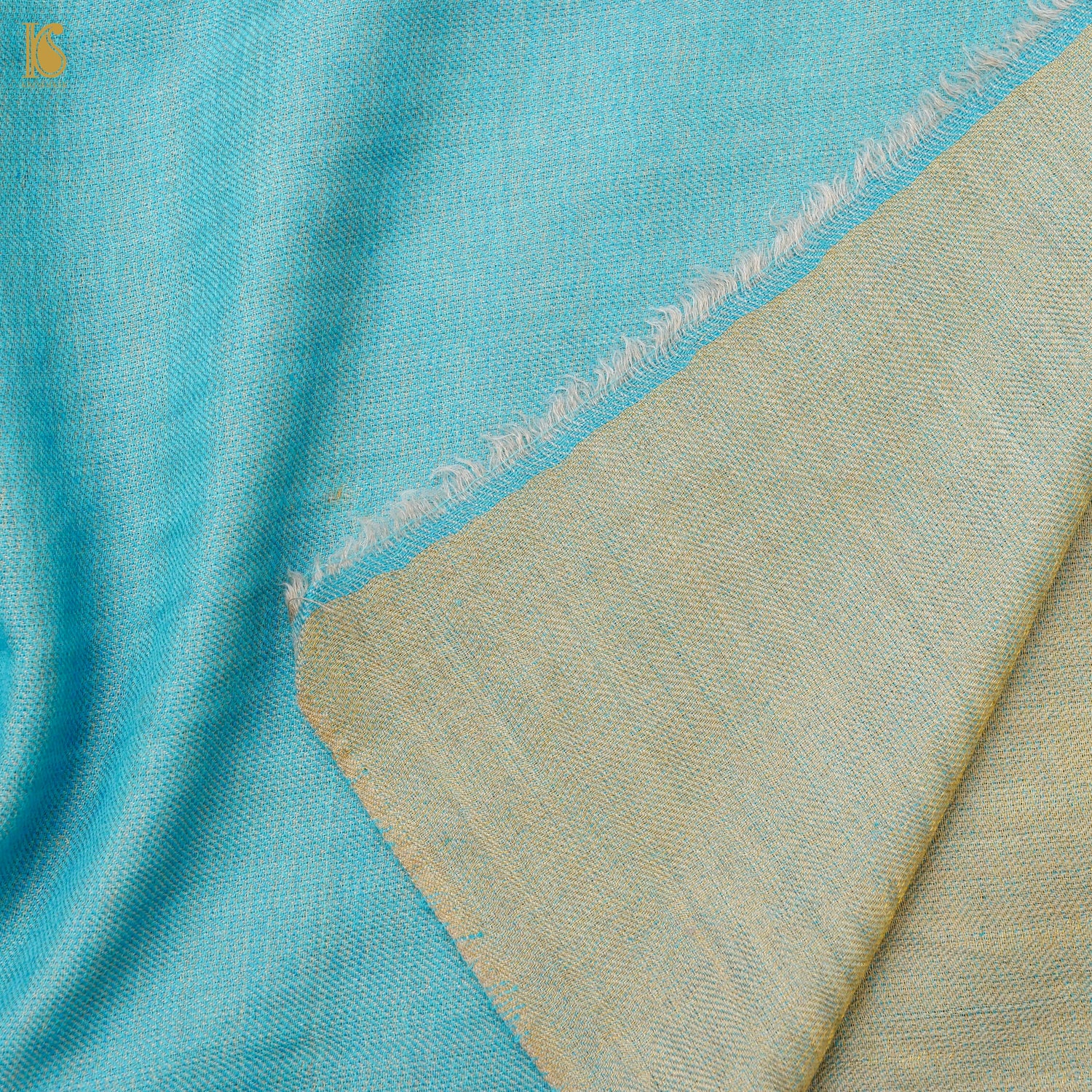 Viking Blue Tissue Semi Pashmina Handwoven Kashmiri Stole - Khinkhwab