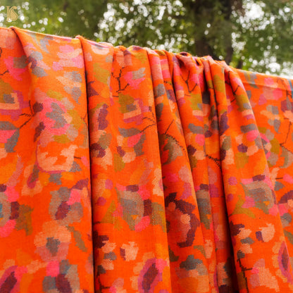 Persimmon Orange Pure Pashmina Handwoven Kani Embriodery Kashmiri Floral Shawl - Khinkhwab