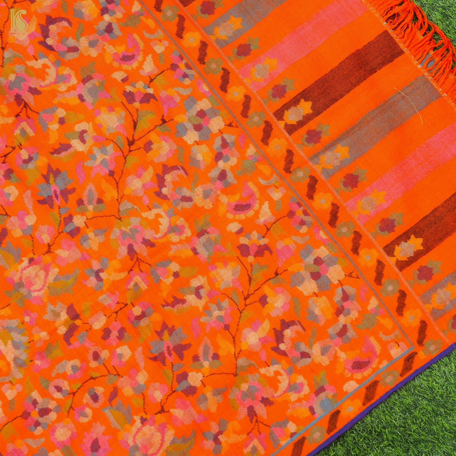 Persimmon Orange Pure Pashmina Handwoven Kani Embriodery Kashmiri Floral Shawl - Khinkhwab