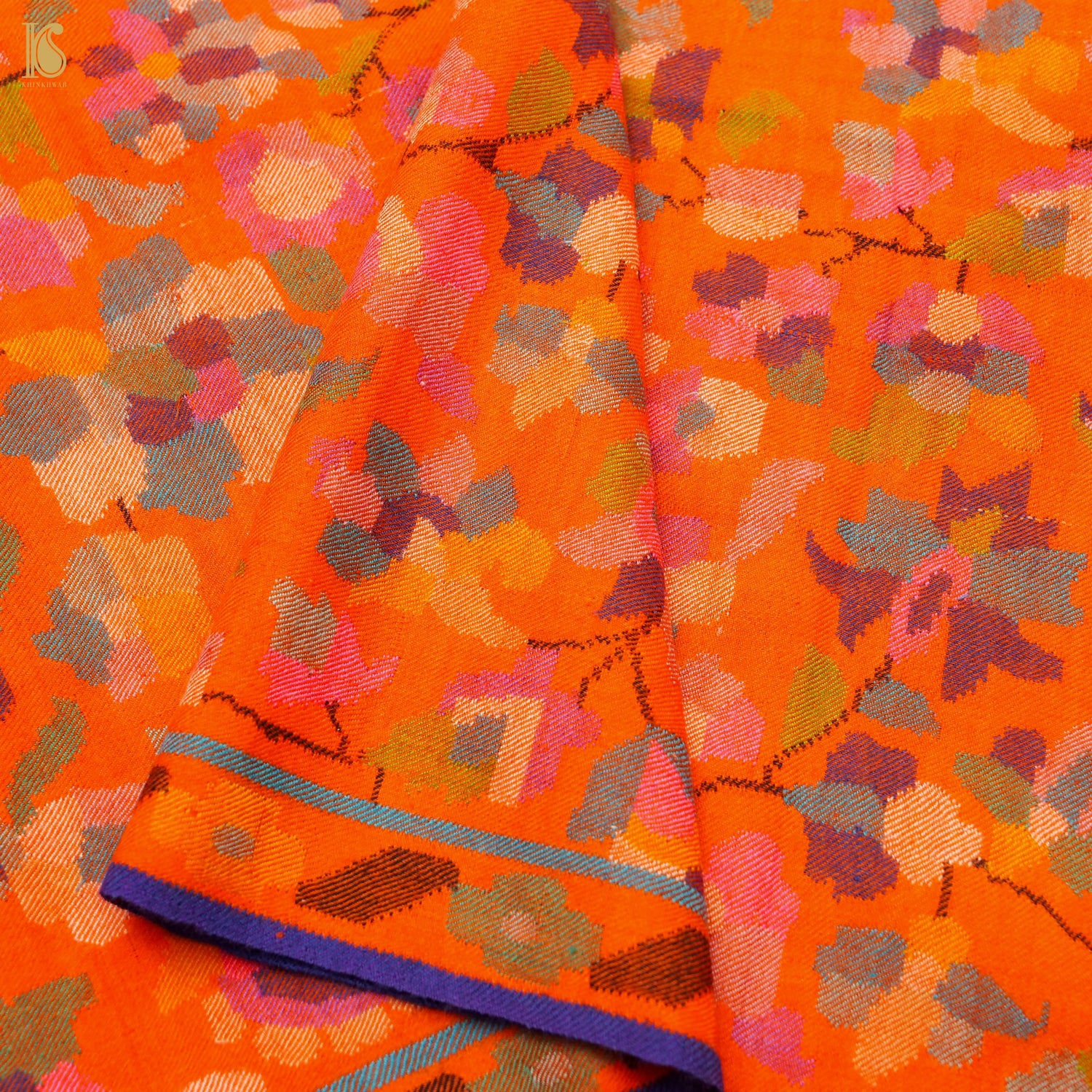 Persimmon Orange Pure Pashmina Handwoven Kani Embriodery Kashmiri Floral Shawl - Khinkhwab