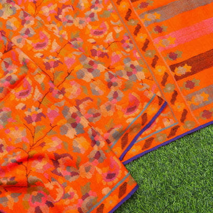 Persimmon Orange Pure Pashmina Handwoven Kani Embriodery Kashmiri Floral Shawl - Khinkhwab