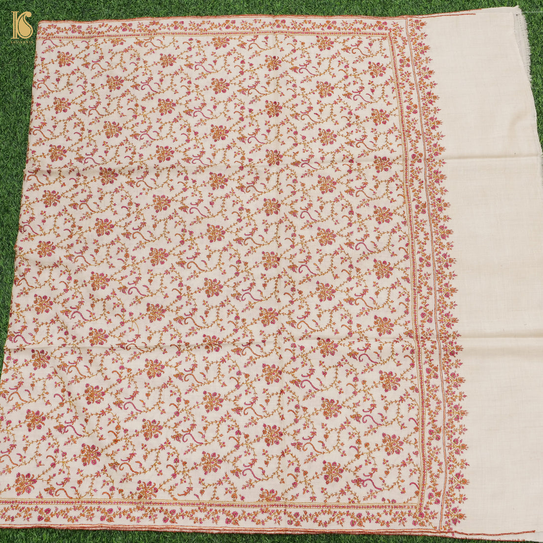Pearl Bush Pure Pashmina Sozni Hand Embroidery Kashmiri Shawl - Khinkhwab