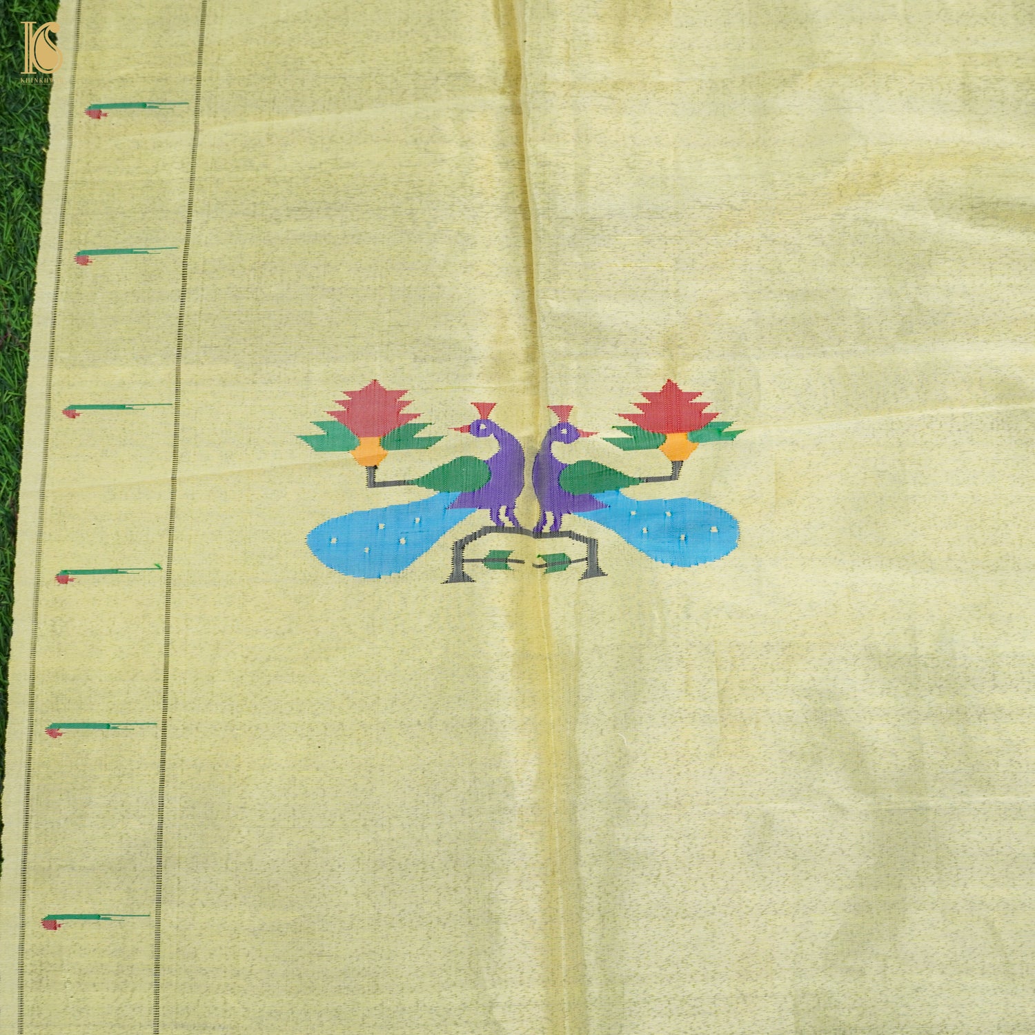 Pure Silk Paithani Handwoven Meenakari Peacock Blouse Piece - Khinkhwab