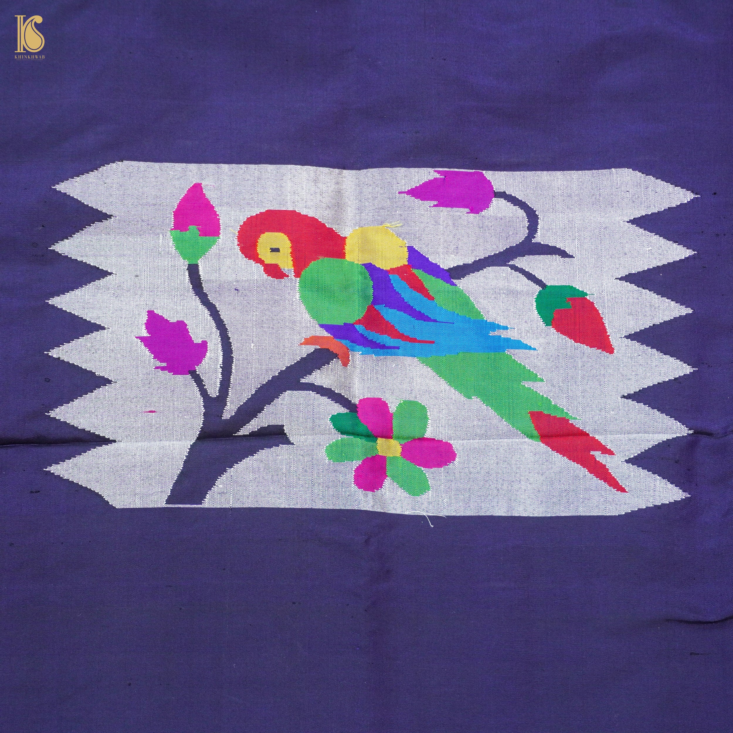 Minsk Blue Pure Silk Paithani Handwoven Meenakari Parrot Blouse Piece - Khinkhwab