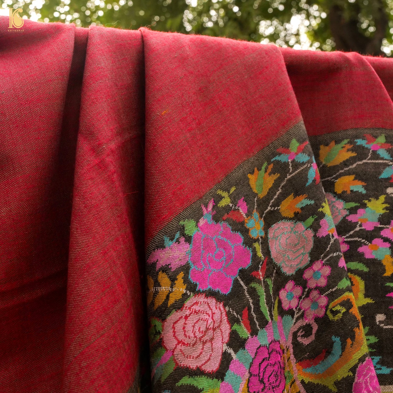 Red Pure Pashmina Handwoven Kani Embriodery Kashmiri Shawl - Khinkhwab