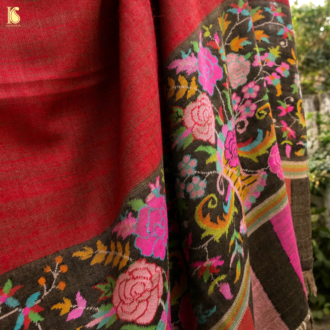 Red Pure Pashmina Handwoven Kani Embriodery Kashmiri Shawl - Khinkhwab