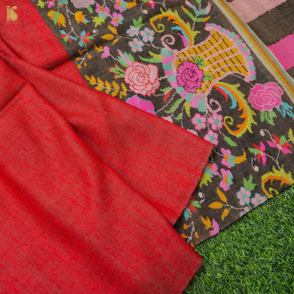 Red Pure Pashmina Handwoven Kani Embriodery Kashmiri Shawl - Khinkhwab