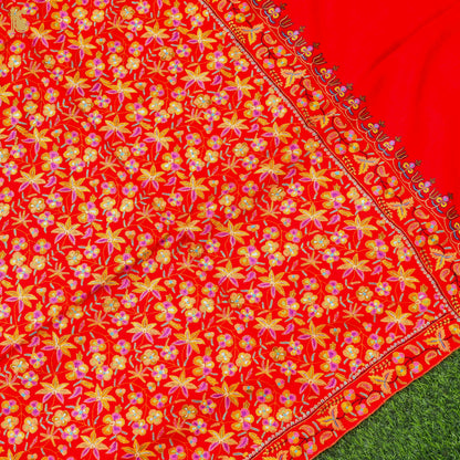 Red Pure Pashmina Sozni Hand Embroidery Kashmiri Shawl - Khinkhwab