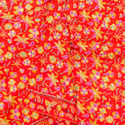 Red Pure Pashmina Sozni Hand Embroidery Kashmiri Shawl - Khinkhwab