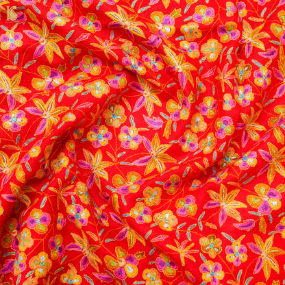 Red Pure Pashmina Sozni Hand Embroidery Kashmiri Shawl - Khinkhwab