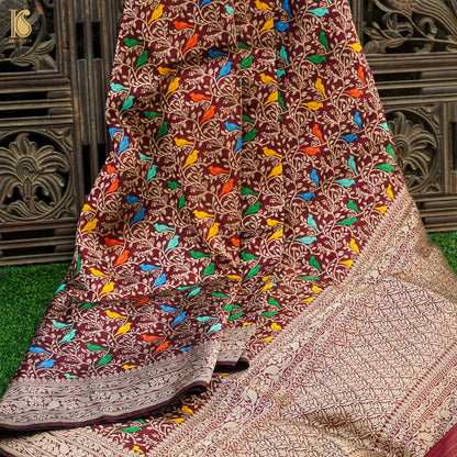Mandy Red Handloom Pure Katan Silk Pink Banarasi Bird Dupatta - Khinkhwab