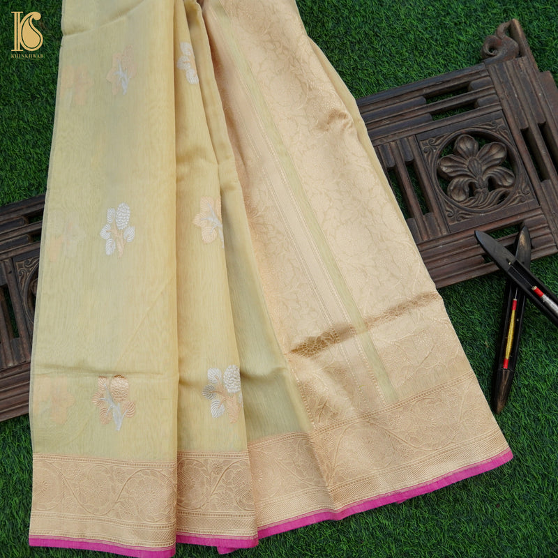 Heathered Gray Pure Cotton Handloom Banarasi Jamdani Saree - Khinkhwab