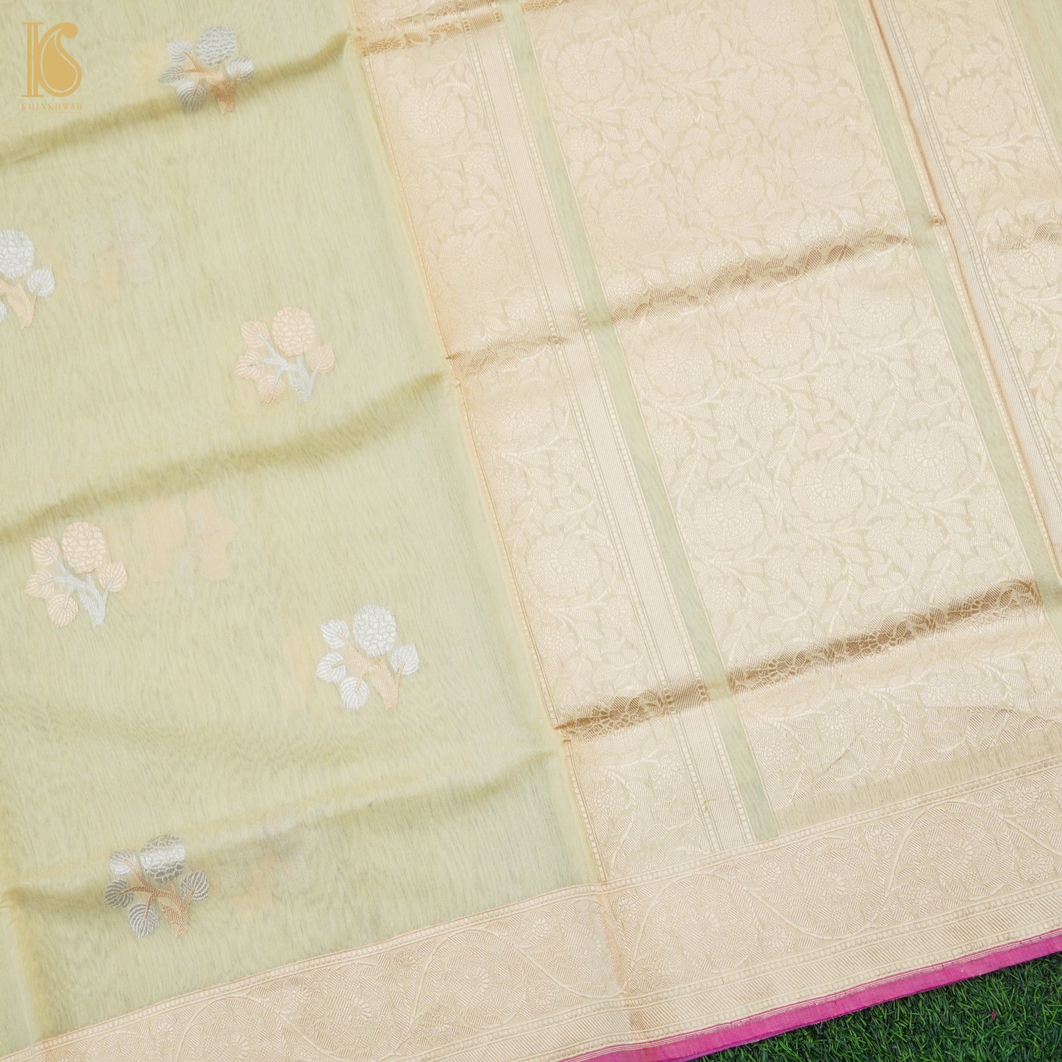 Heathered Gray Pure Cotton Handloom Banarasi Jamdani Saree - Khinkhwab