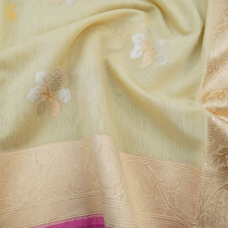 Heathered Gray Pure Cotton Handloom Banarasi Jamdani Saree - Khinkhwab