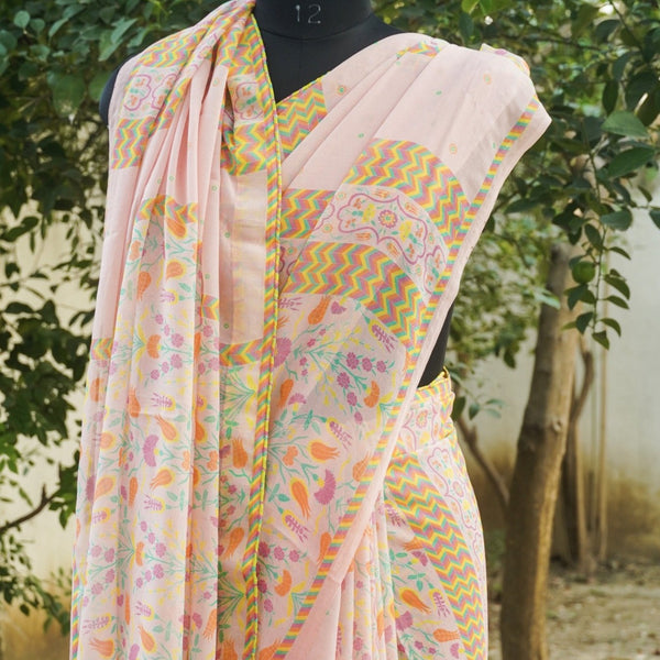 Lale - Azalea Pink Pure Georgette Silk Print Saree - Khinkhwab