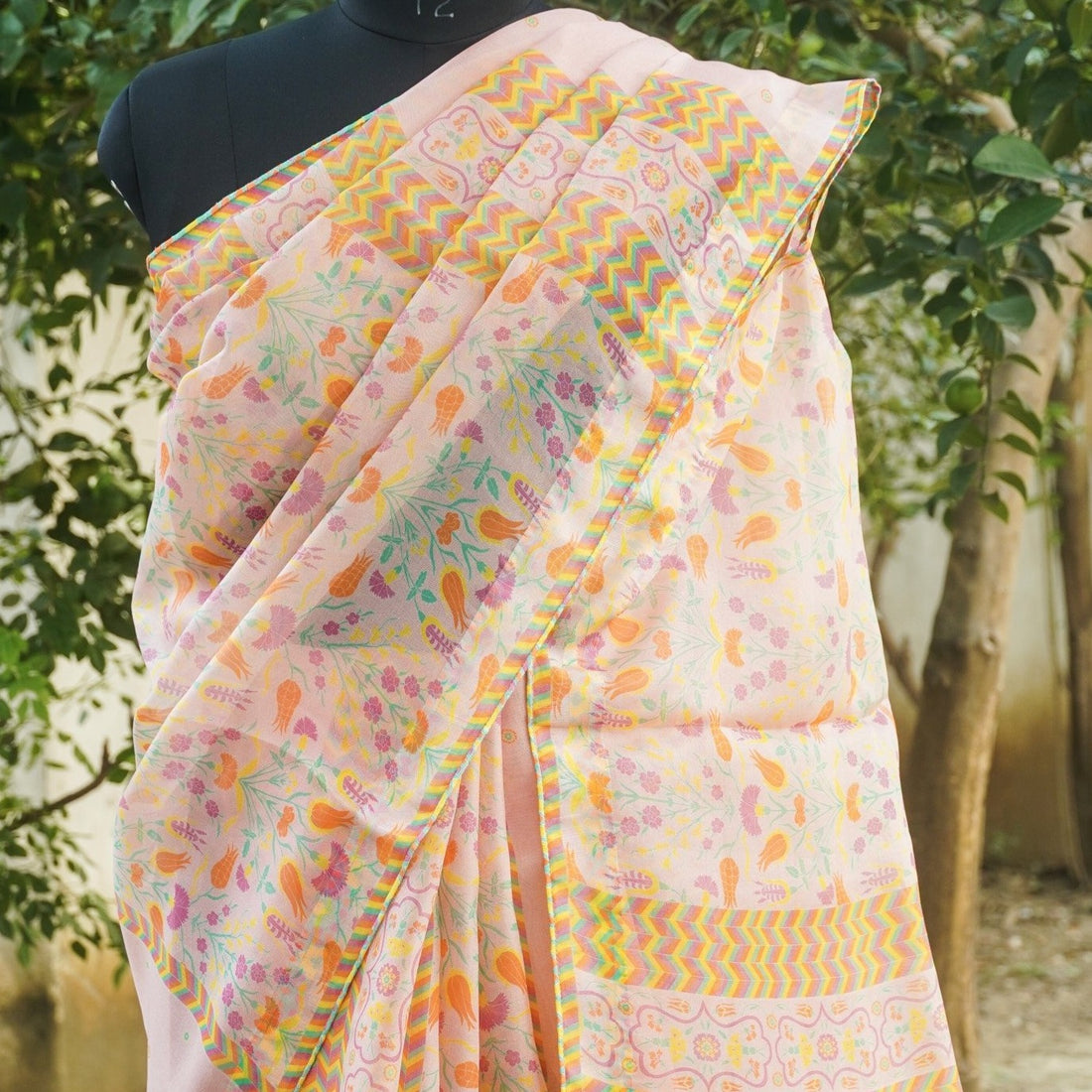 Lale - Beauty Bush Pink Pure Organza Print Saree - Khinkhwab