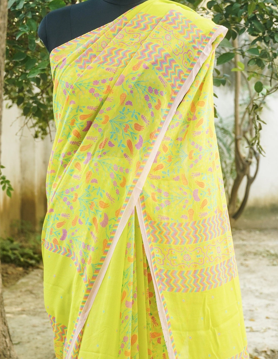 Lale - Rio Grande Green Pure Georgette Silk Print Saree - Khinkhwab