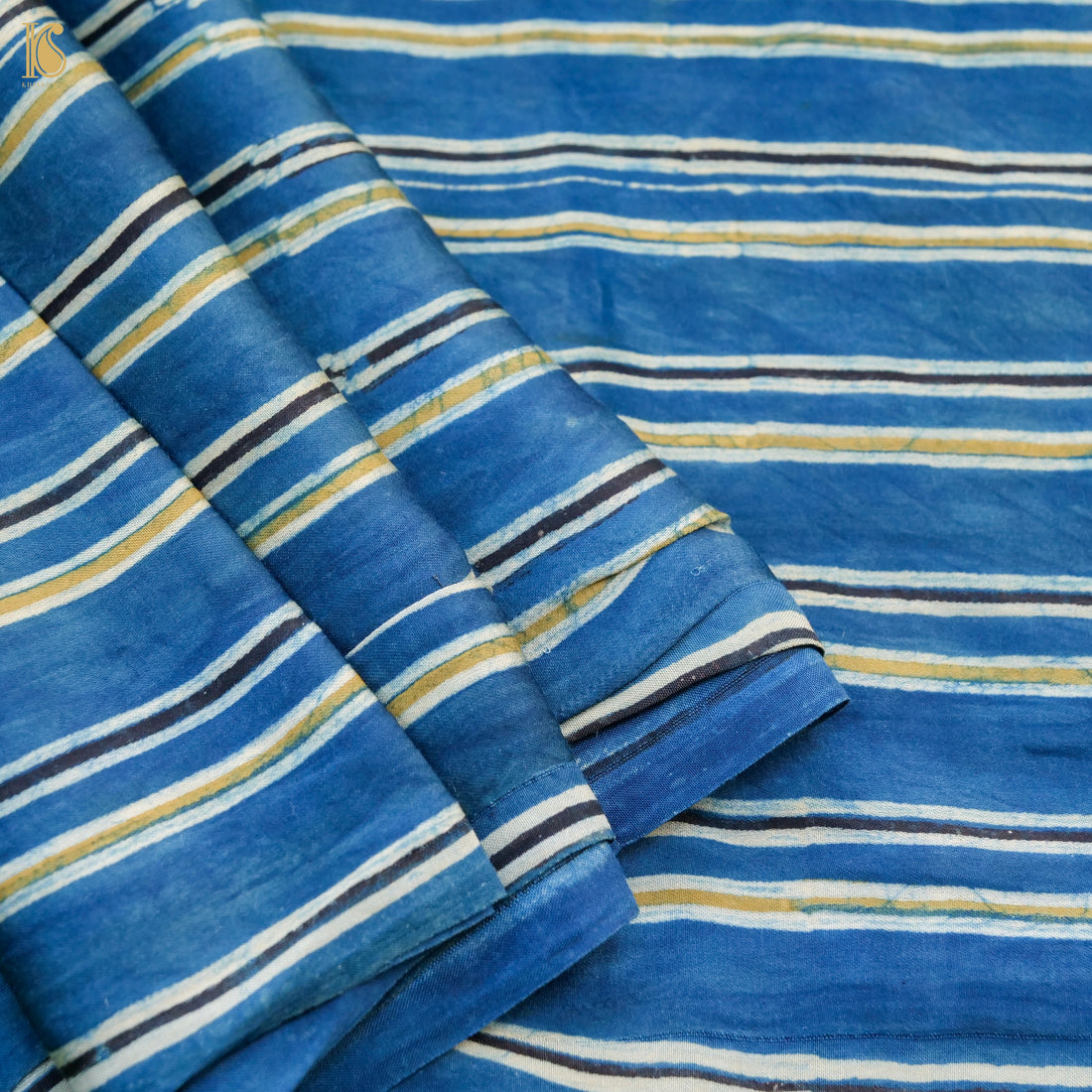 Blue Hand Block Ajrakh Modal Silk Fabric - Khinkhwab