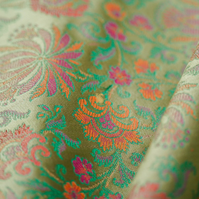 Fern Green Pure Banarasi Silk Handwoven Tanchui Kurta Fabric - Khinkhwab