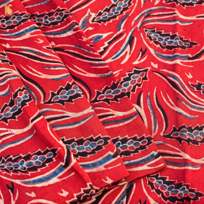 Red Hand Block Ajrakh Modal Silk Fabric - Khinkhwab