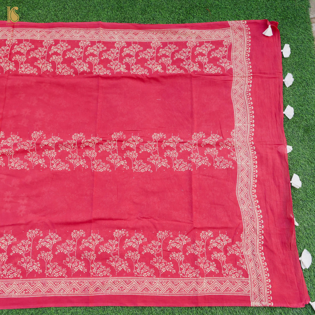 Red Pure Mul Cotton Ajrakh Saree - Khinkhwab