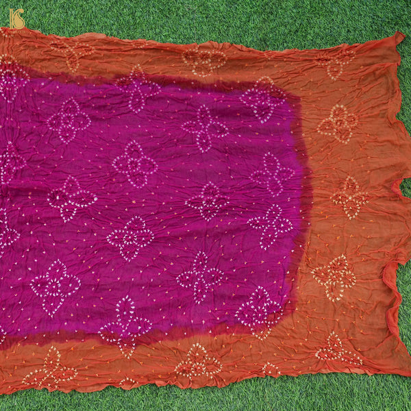 Purple & Orange Pure Georgette Bandhani Stole - Khinkhwab
