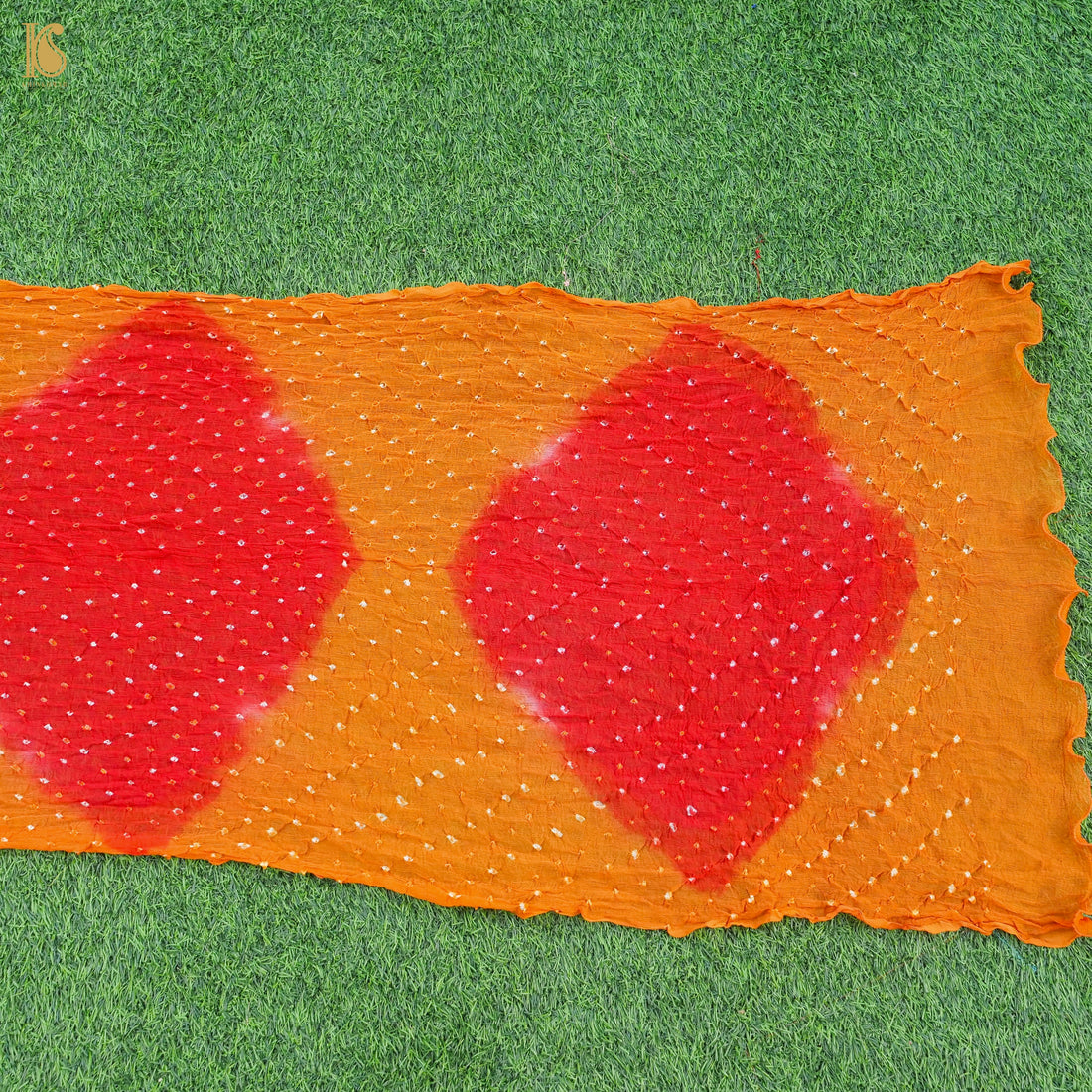 Yellow & Orange Pure Georgette Bandhani Stole - Khinkhwab