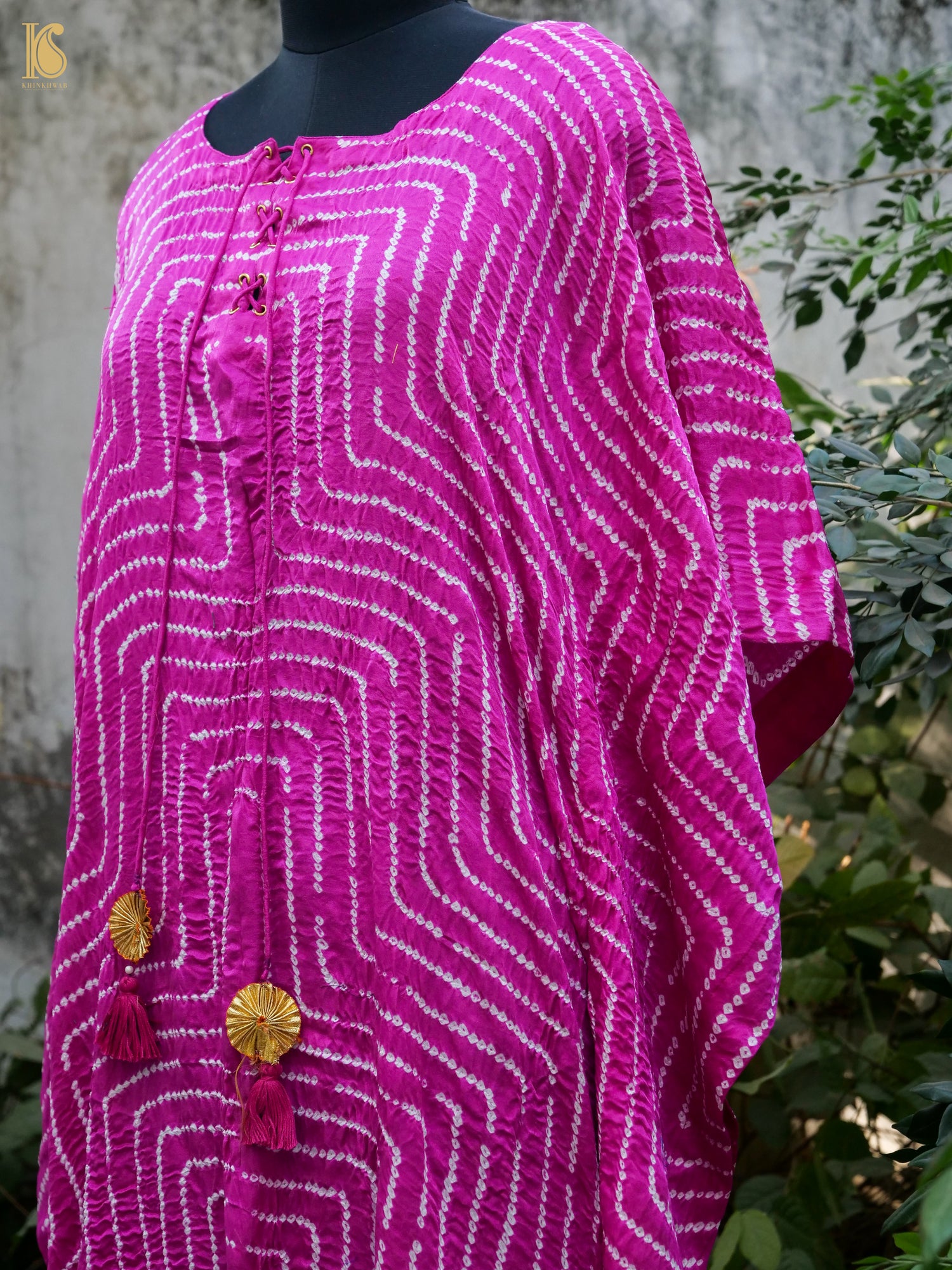 Violet Pure Gajji Silk Bandhani Stitched Kaftan - Khinkhwab