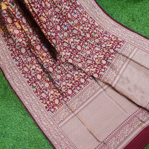 Old Rose Red Pure Katan Silk Handwoven Banarasi Shikargah Dupatta - Khinkhwab