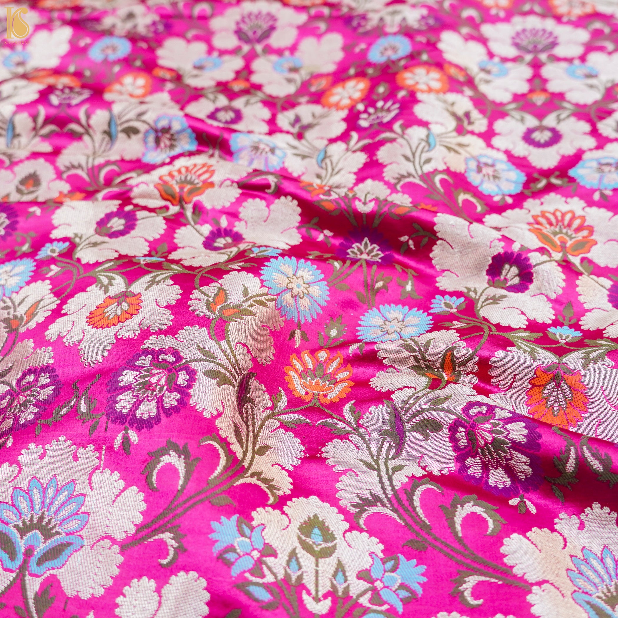 Persian Rose Kinkhab / Kimkhab Brocade Banarasi Fabric - Khinkhwab