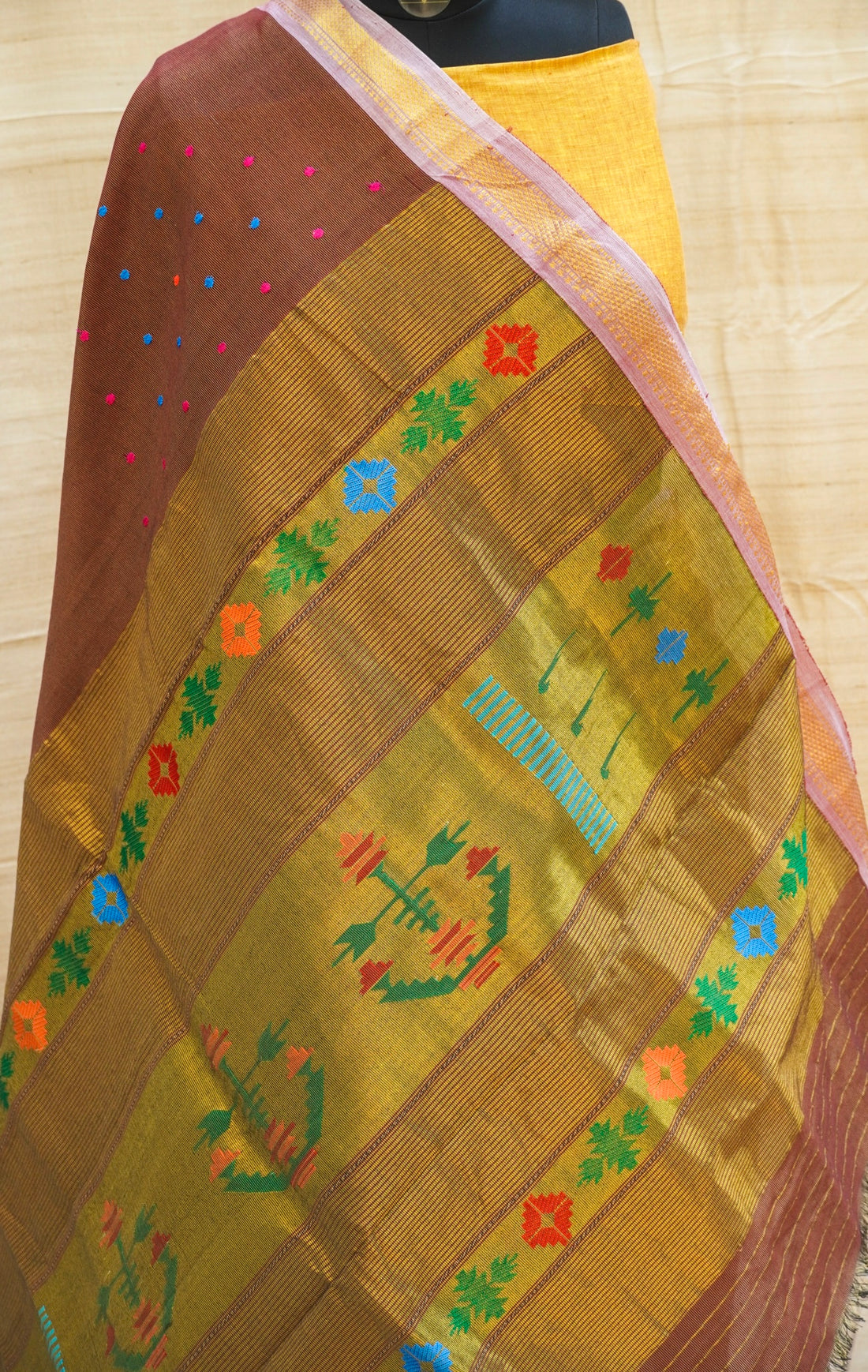 Red Oxide Pure Cotton Tissue Handwoven Paithani Saree - Khinkhwab
